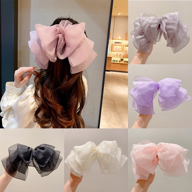 Kẹp Tóc Nơ Vải Lưới Cỡ Lớn Thời Trang Hàn Quốc Xinh Xắn