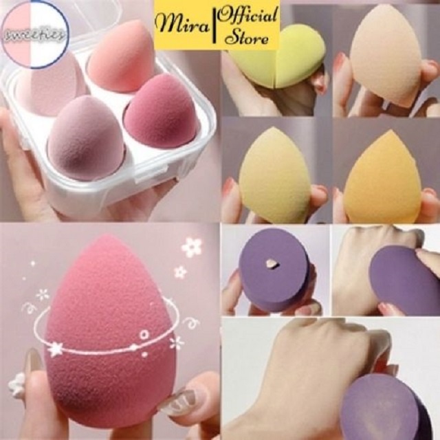 Set 4 Bông Mút Trang Điểm Kèm Hộp Đựng Xinh Xắn MiraaShop