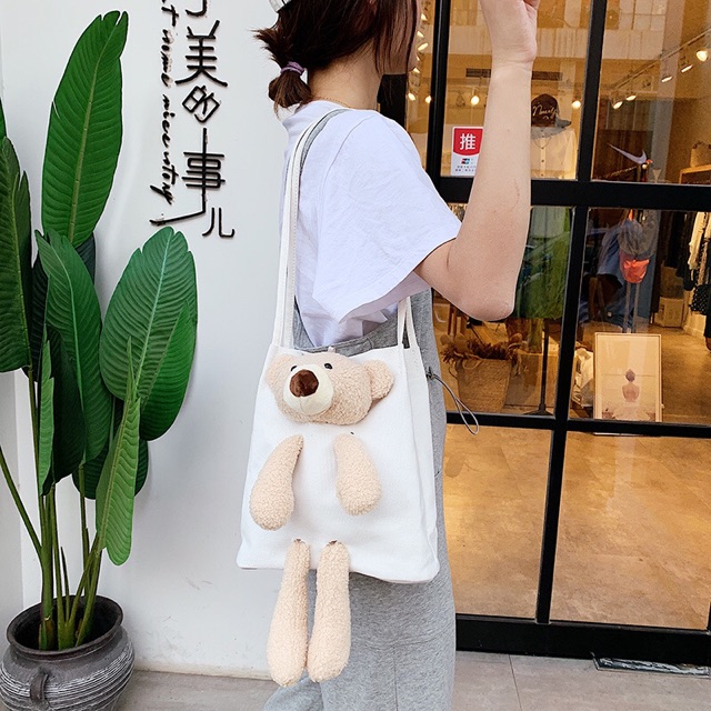 Túi tote vải kèm gấu bông cực yêu P081