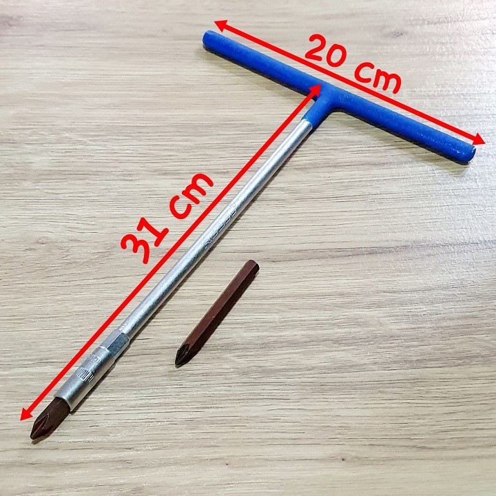 Bộ Dụng Cụ 3 Món Gồm 1 Cần Siết Chữ T Cán Bọc Nhựa 8mm + 1 Mũi Vít Bake 8cm + 1 Mũi Vít Bake 4cm