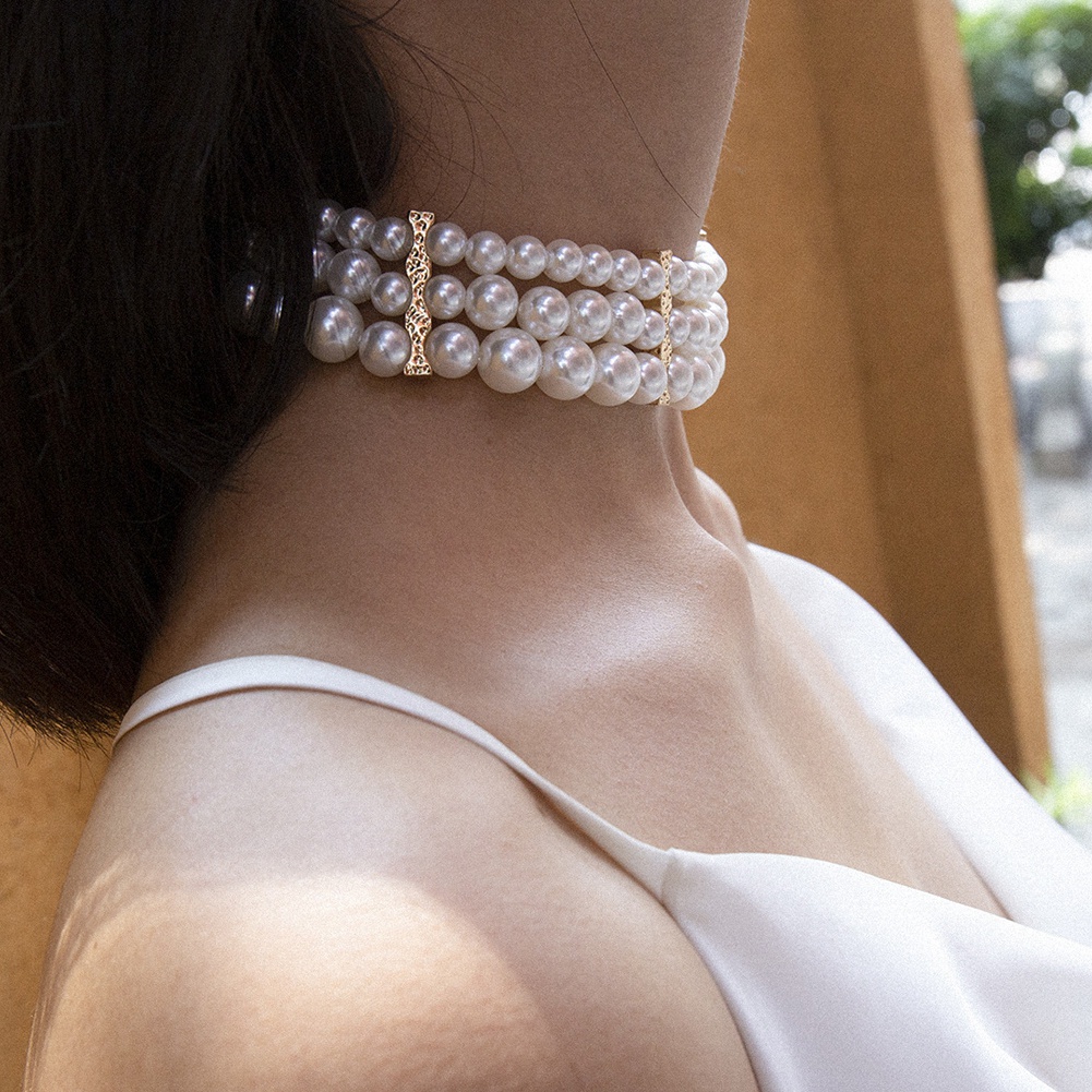 Vòng cổ nhiều lớp đính ngọc trai nhân tạo thời trang