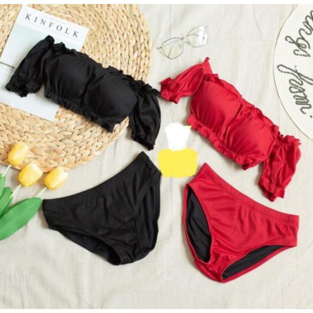 𝐂ự𝐜 𝐑ẻ XẢ 🚀 | Ảnh Thật | (Có sẵn) Đồ bơi/ Bikini trễ vai tay bèo 2 mảnh màu đỏ và đen . 2020 Sale 1 Xinh Chuẩn . ! ' ' ˇ