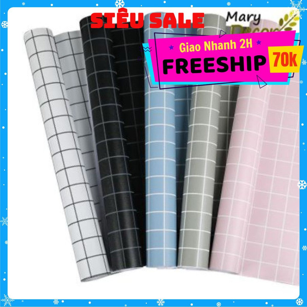 10M giấy dán tường kẻ Caro Hồng Phấn keo sẵn khổ 45 cm