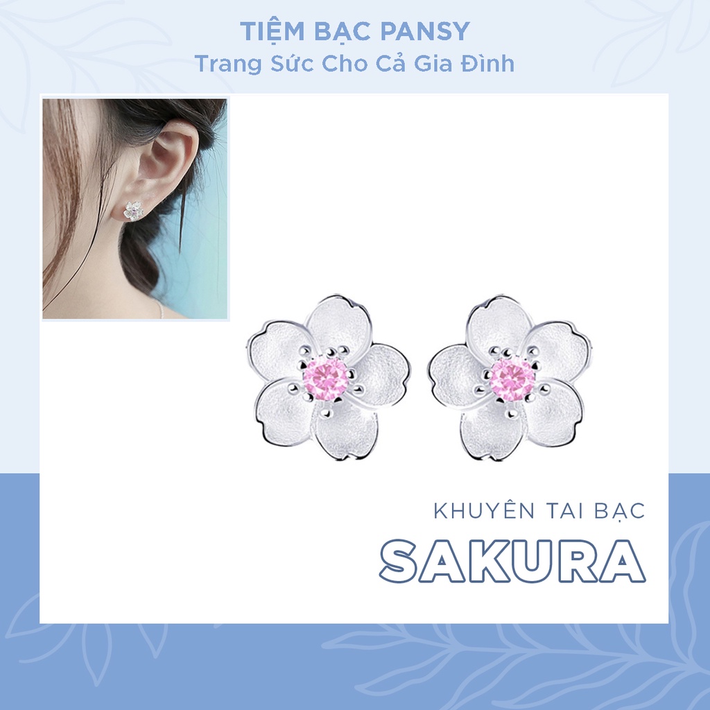 Bông tai bạc nữ hoa anh đào Sakura, khuyên tai bạc 925 PANSY phong cách Nhật Bản