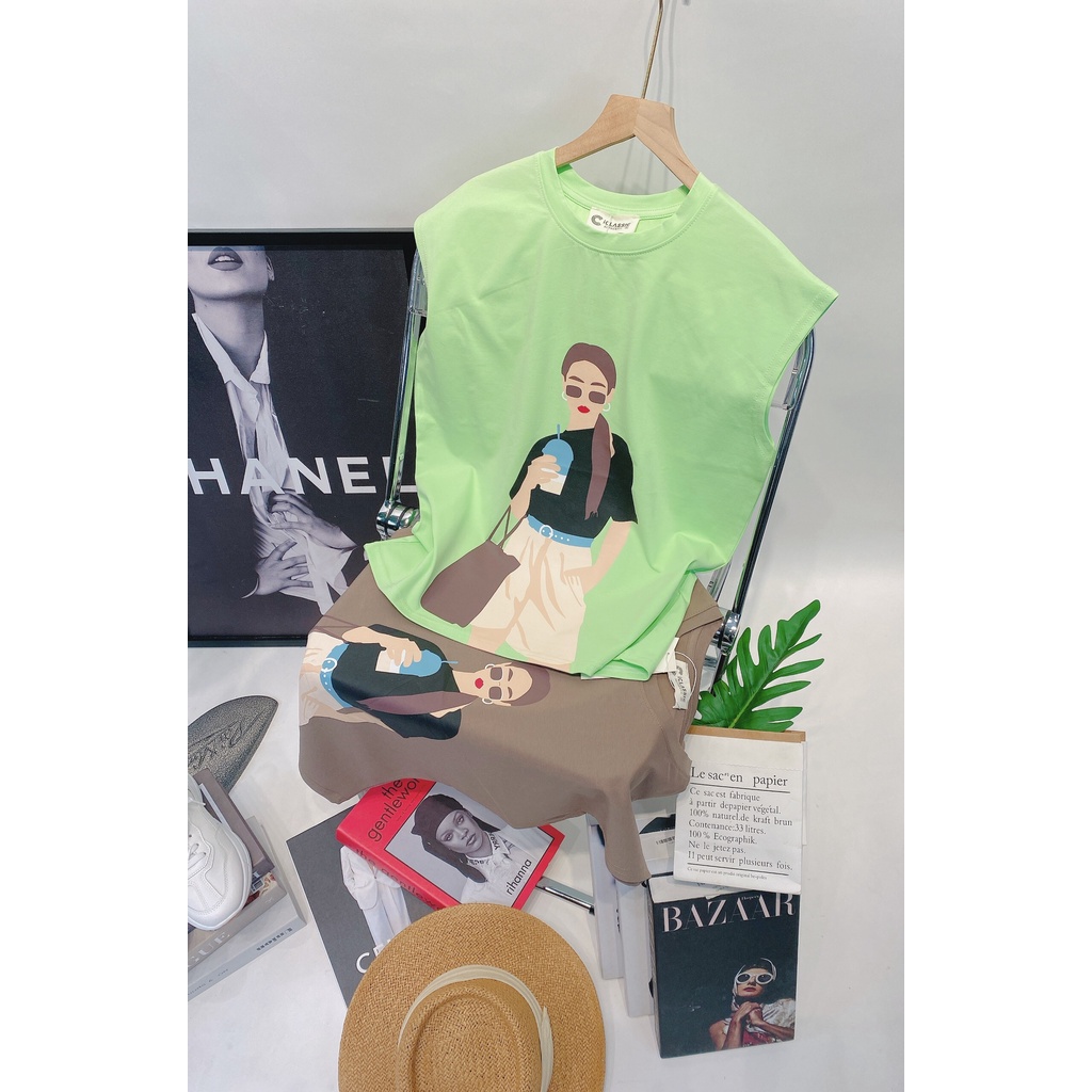 Áo thun nữ kiểu trễ vai Single Lady 2 màu xanh và nâu chất cotton 100% siêu mịn mát mịn