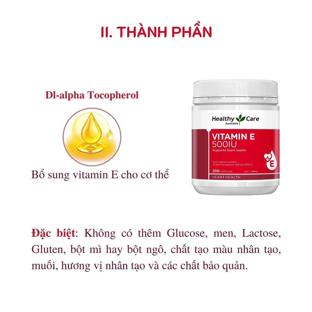 Viên uống Vitamin E Healthy Care 500IU hộp 200 viên Úc - Sản phẩm chính hãng