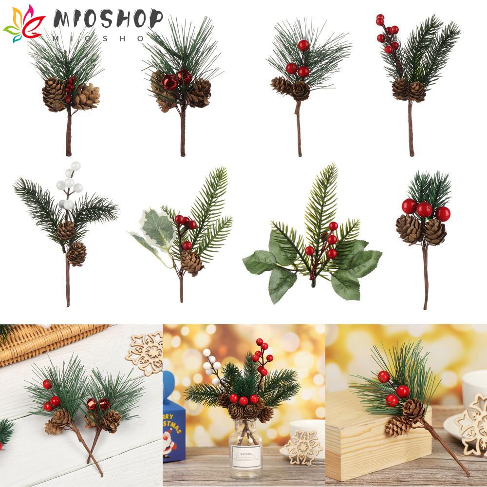 MIOSHOP 1Pc Red Christmas Berry Pine Cone Holly Branches Xmas tree Decor DIY Artificial Flowers