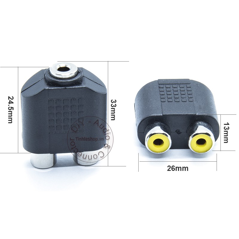 Đầu đổi 3.5 sang 2 AV cái R+L 1 chiếc - 3.5mm female to 2 RCA female adapter