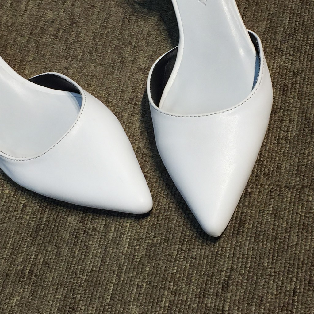 [RẺ VÔ ĐỊCH] Giày sandal gót vuông nữ màu trắng 5p phiên bản Slingback thời trang công sở Series7 Shop