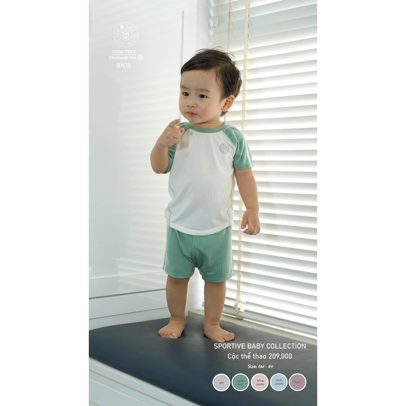 Bộ cộc tay Hrnee cổ trụ, cổ tròn quần đùi modal (vải sồi) BST sport baby mẫu mới nhất 2021