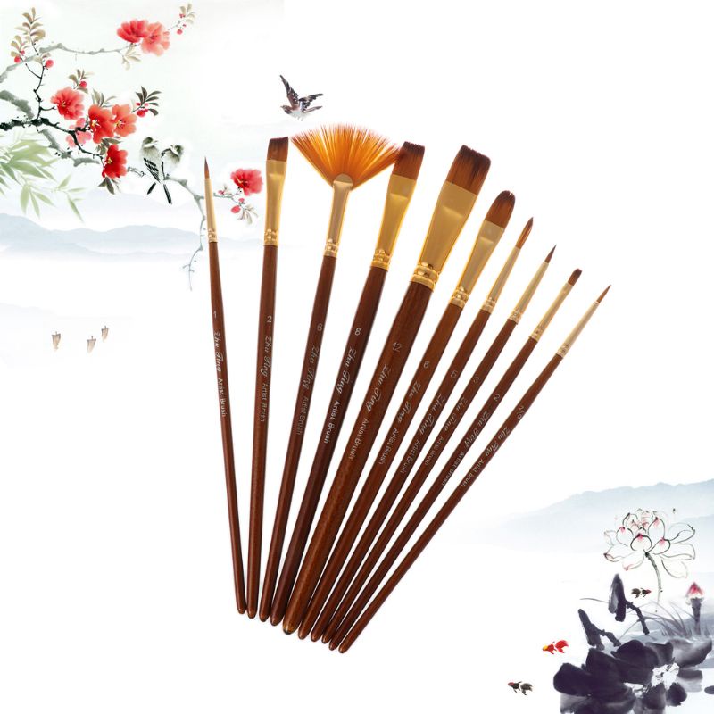 Set 10 Cọ Vẽ Màu Nước Đủ Loại Tiện Dụng