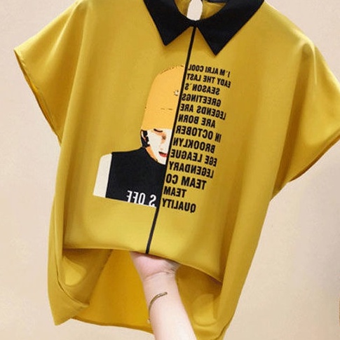 Áo Sơ Mi Chiffon Tay Ngắn Dáng Rộng In Chữ Thời Trang Hàn Quốc Cho Nữ