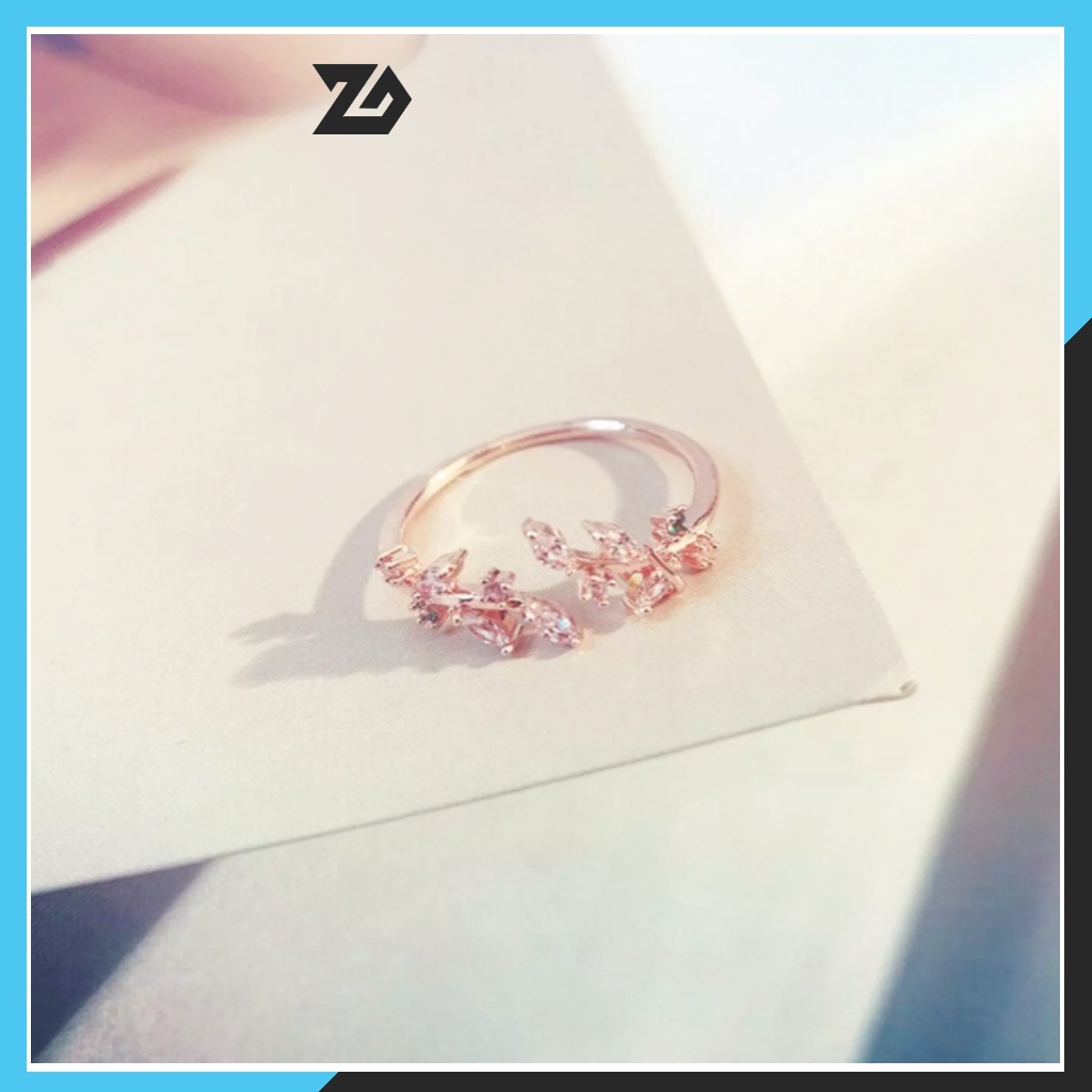Nhẫn nữ titan thời trang hình cành lá không gỉ đính đá zircon giá rẻ thanh lịch phong cách hàn quốc GJ009 - Genz Jewels