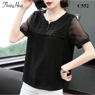 Áo Lụa Phối Voan Tay Ngắn Thiều Hoa C552