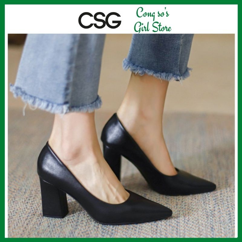 Giày cao gót nữ đế vuông 5p công sở sang chảnh CSG, Giày cao gót nữ 5p đế vuông thanh nhã chất lượng chuẩn đẹp GLN01
