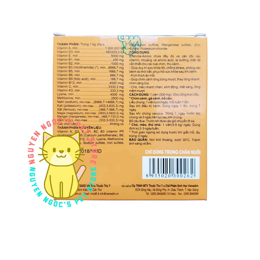 Một Viên Effervita - Amino bổ sung vitamin khoáng Chó Mèo , Gà Đá Vemedim