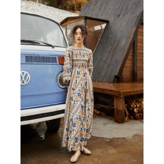 Đầm Dài Tay Phồng In Họa Tiết Xinh Xắn Theo Phong Cách Bohemian