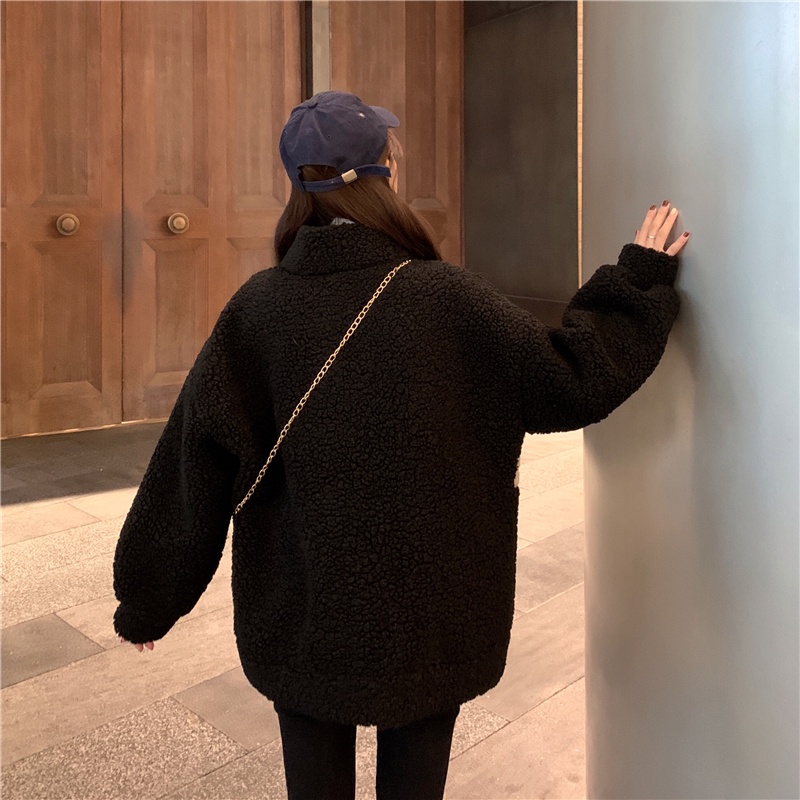 ZHELIHANGFEI Áo Khoác Len Lông Cừu Dáng Rộng Thời Trang Cao Cấp Dễ Phối Đồ