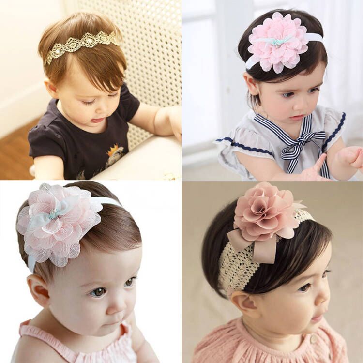 Băng đô đính nơ ren hoa xinh xắn cho bé gái