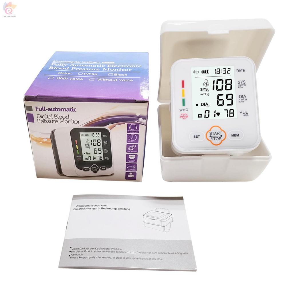 ET Electronic Blood-Pressure Monitor Home Use Wrist Type Sphygmomanometer Digital LCD Blood-Pressure Measurement Meter with Heart Rate Detection