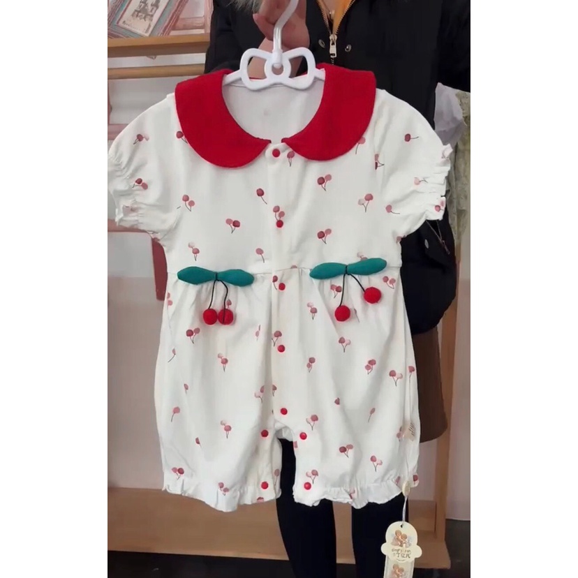 Body đùi  CỔ SEN CHERRY cho bé gái 3-24 tháng- Bộ liền thân chất cotton mỏng mát cho bé