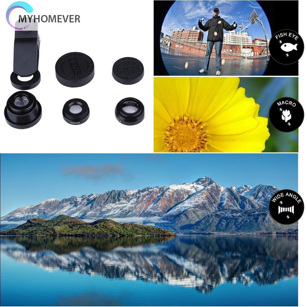 myhomever Clip 3-in-1 180 Fish-Eye Lens+Wide Angle Lens+Macro Lens Black