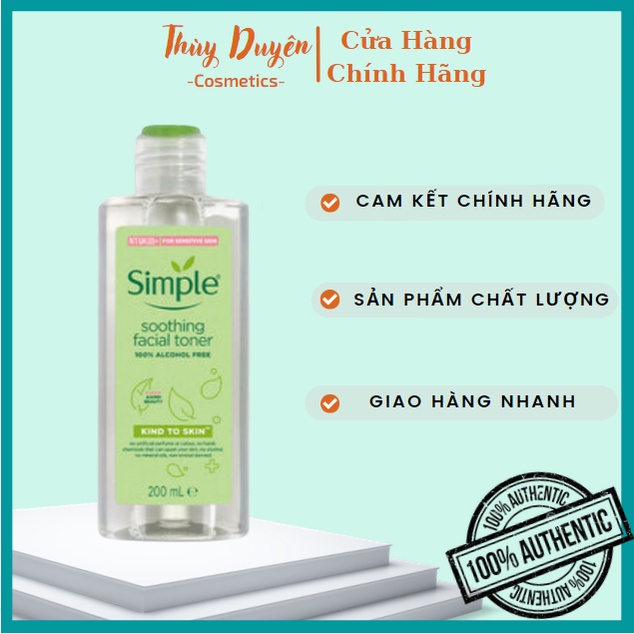 Nước Hoa Hồng Không Cồn Dành Cho Da Nhạy Cảm Simple Kind To Skin Soothing Facial Toner 200ml