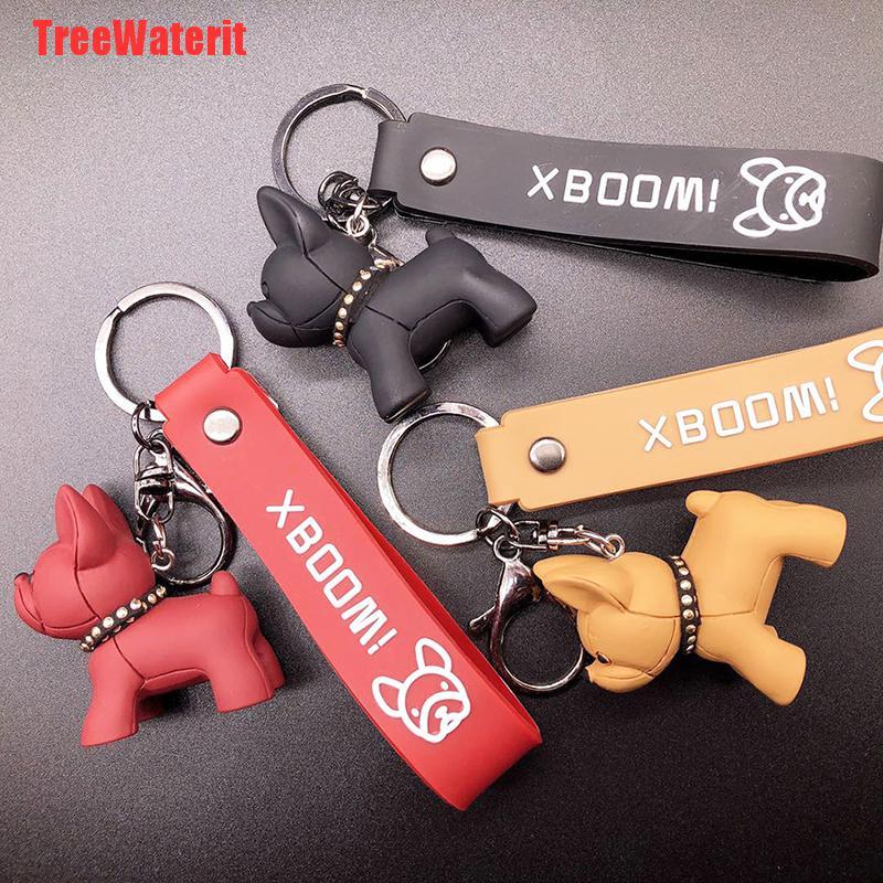 TreeWaterit Fashion French Punk Bulldog Keychain Leather Dog Keychains For Women/Men's Bag