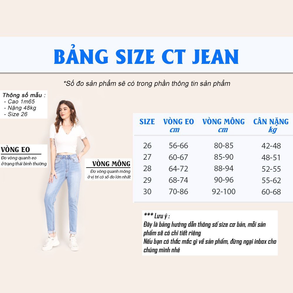 Quần Jeans Nữ Ống Rộng lưng cao Phủ Màu Trơn 3 Cúc  dang dài CT JEANS