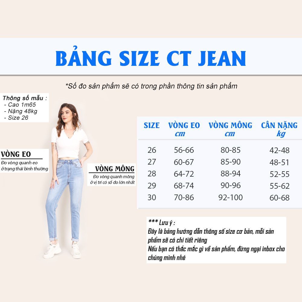 Quần Jean Nữ Ống Suông Đứng Cạp Cao gấu thường CT Jeans