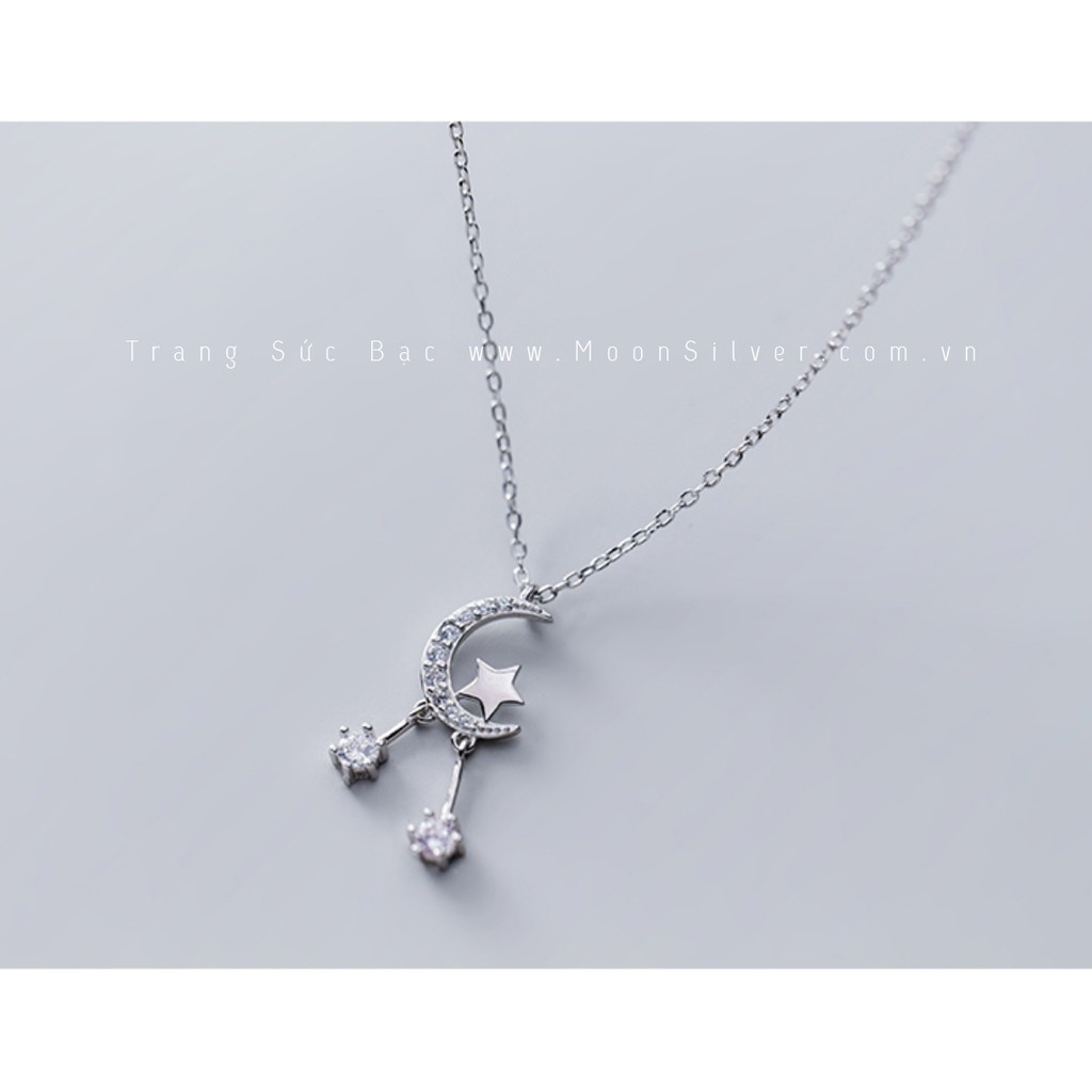 Dây chuyền bạc moonsilver vòng cổ bạc nữ hình mặt trăng khuyết và ngôi sao đính đá