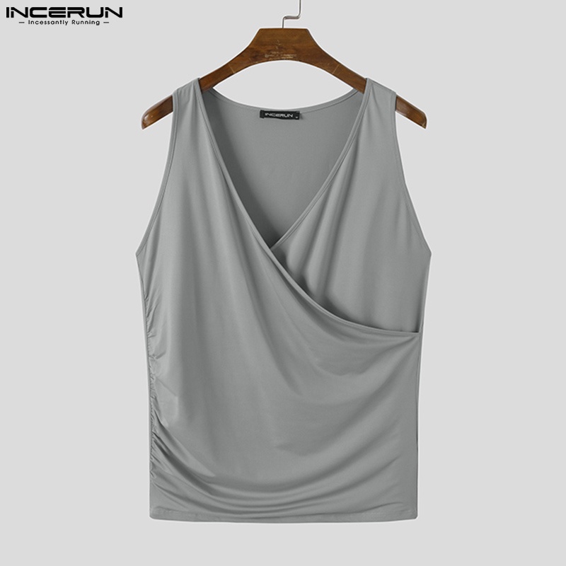 INCERUN Áo Ba Lỗ Cổ V Sâu Thời Trang Mùa Hè Dành Cho Nam 3 Màu Cá Tính