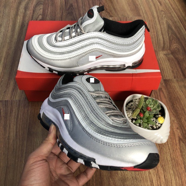 FULL BOX Giày Sneaker Nam, Nữ AM 97 Xám Bạc Cao Cấp