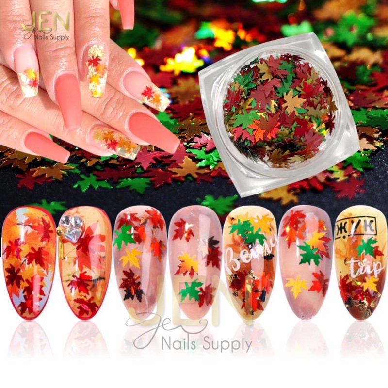 Sequin lá phong mix màu-phụ kiện nail móng