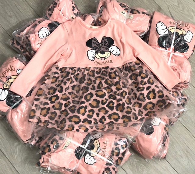 Váy cotton dài tay HM minnie chân voan 1-10Y (có ảnh thật)