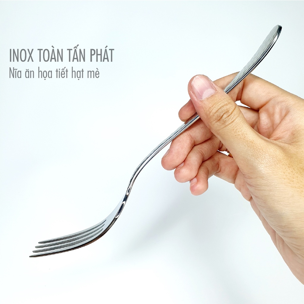 Nĩa Ăn Inox Họa Tiết Mè Trắng - Inox 304
