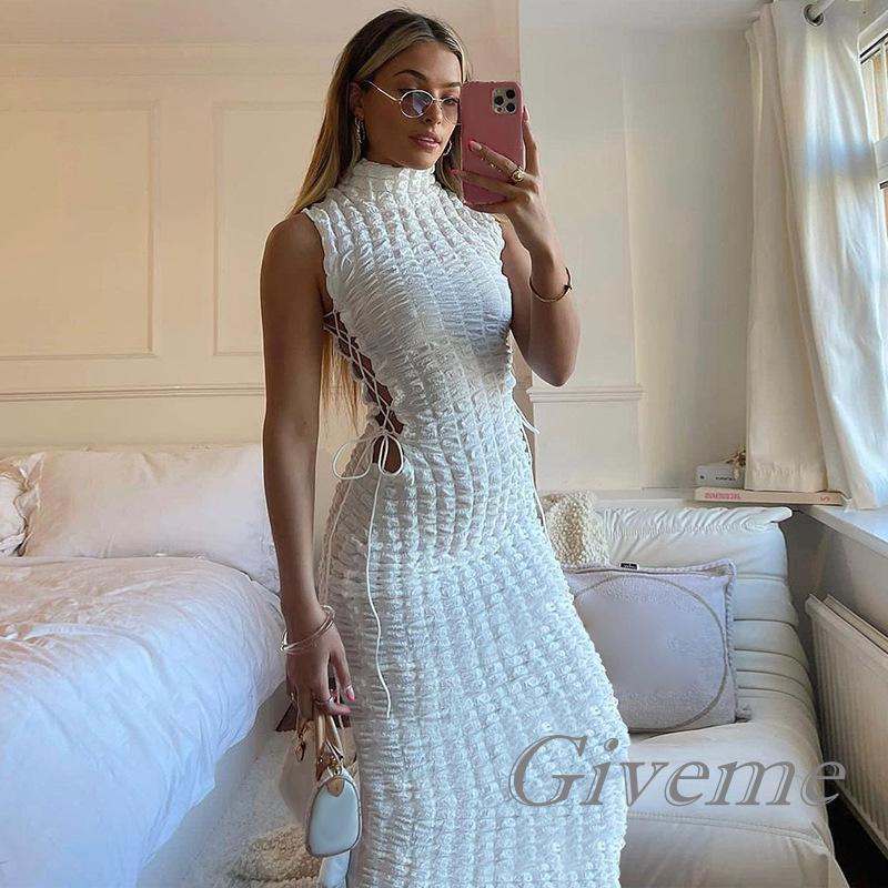 Đầm không tay Cổ Cao Màu Trơn Dáng Ôm Thời Trang Mùa Hè