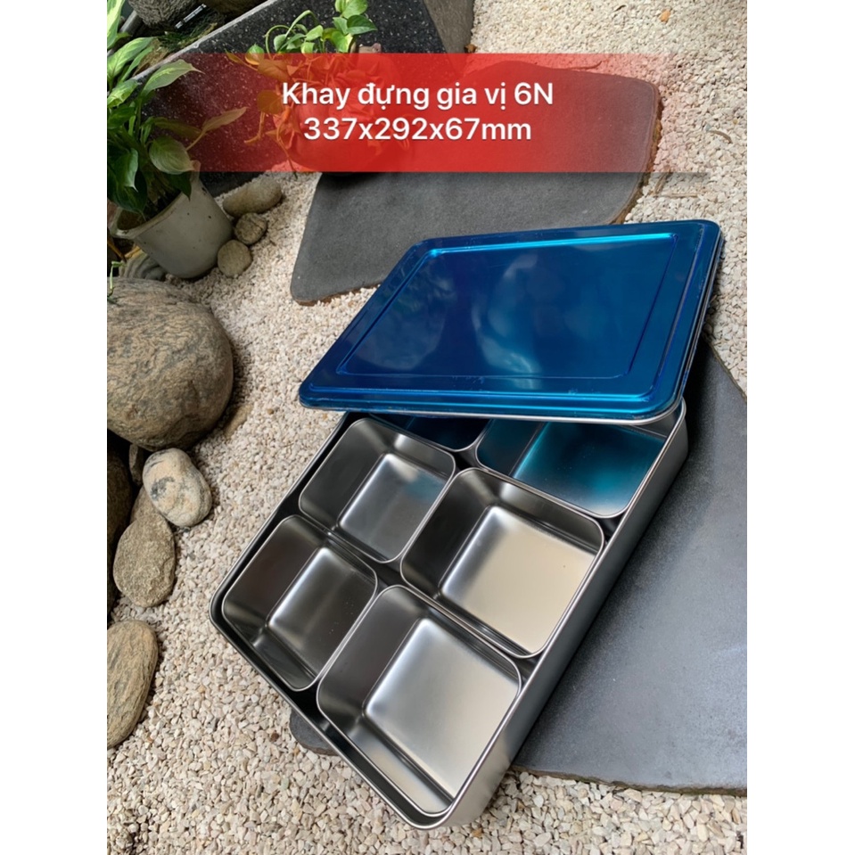 Khay gia vị/topping inox 304 có nắp inox cao cấp 4 ngăn/6 ngăn/ 8 ngăn