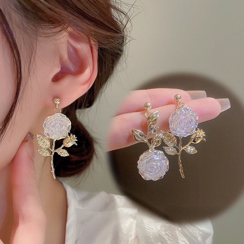 Bông Tai Mạ Bạc Hình Hoa Tiên Cá Đính Đá Thời Trang Hàn Quốc Mới