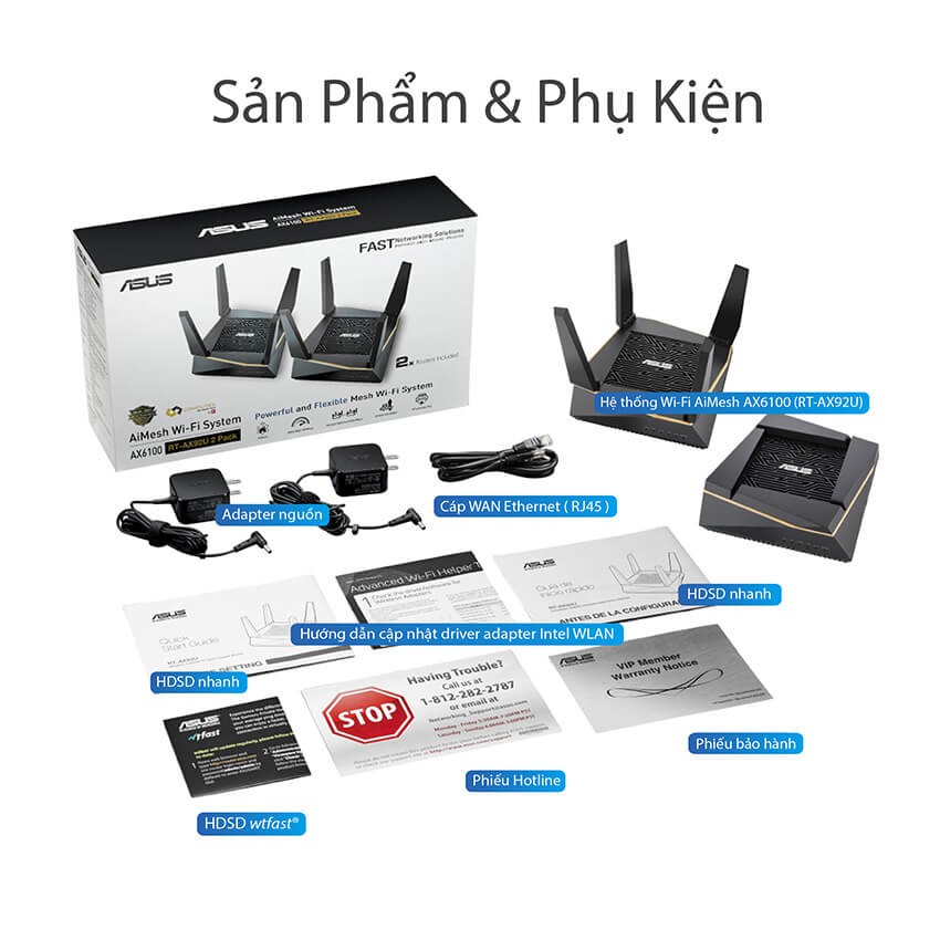 Bộ phát wifi 6 Asus Gaming RT-AX92U AX6100Mbps (Hàng chính Hãng)