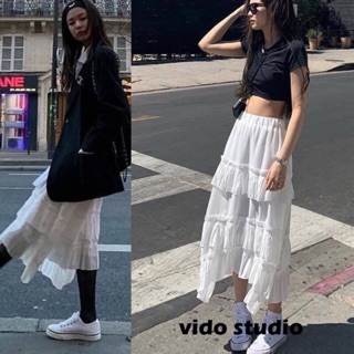 (Sẵn S) Váy Jennie Black Pink / Váy trắng dài xếp tầng ( có ảnh thật)