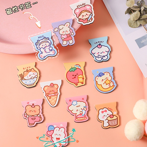 Tấm đánh dấu trang hai mặt từ tính hình thỏ/ gấu hoạt hình đơn giản đáng yêu