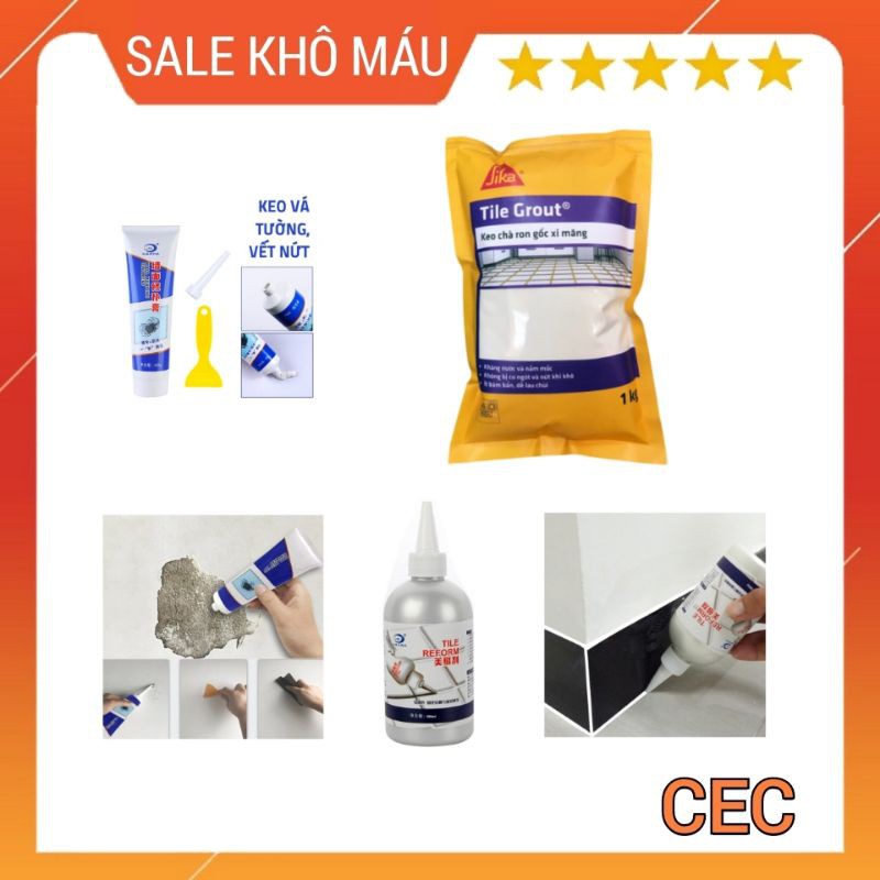 [Set sửa chữa nhà] Keo bả vá tường + Sơn kẻ chỉ + Bột trà ron chít mạch gạch + Dụng cụ cạo cậy vữa [CEC Store]