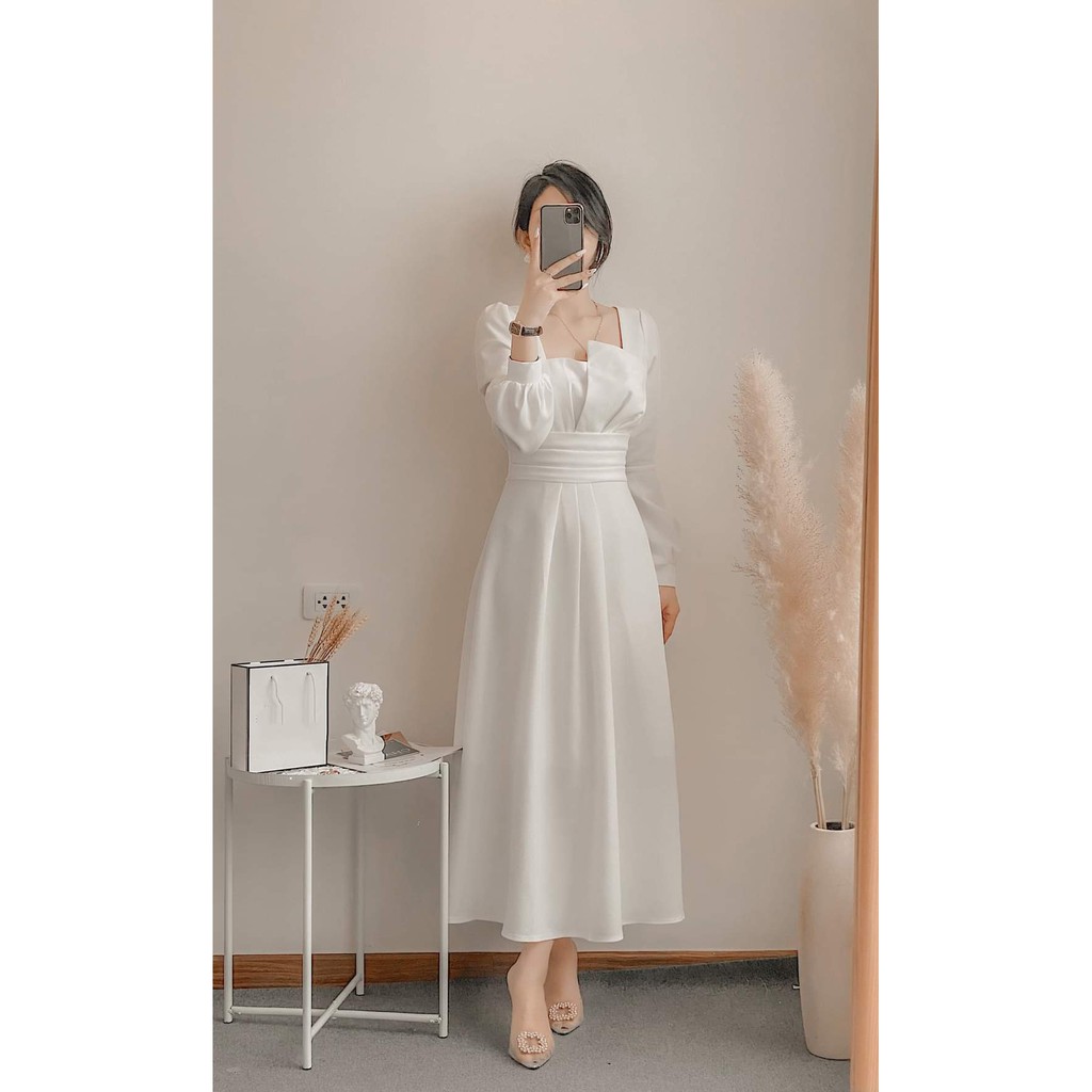 [CÓ SẴN] Đầm nữ trắng cổ vuông dáng xòe dài tay dài phồng Julliet Dress bigsize dự tiệc lady xanh giá rẻ đẹp