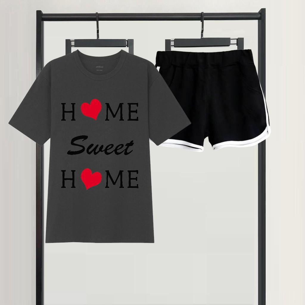 Bộ Đùi  Nữ Ngắn Tay , Áo Phông Cotton Mát Mịn In 3D Home Sweet Home Kèm Quần Đùi Viền Dễ Thương