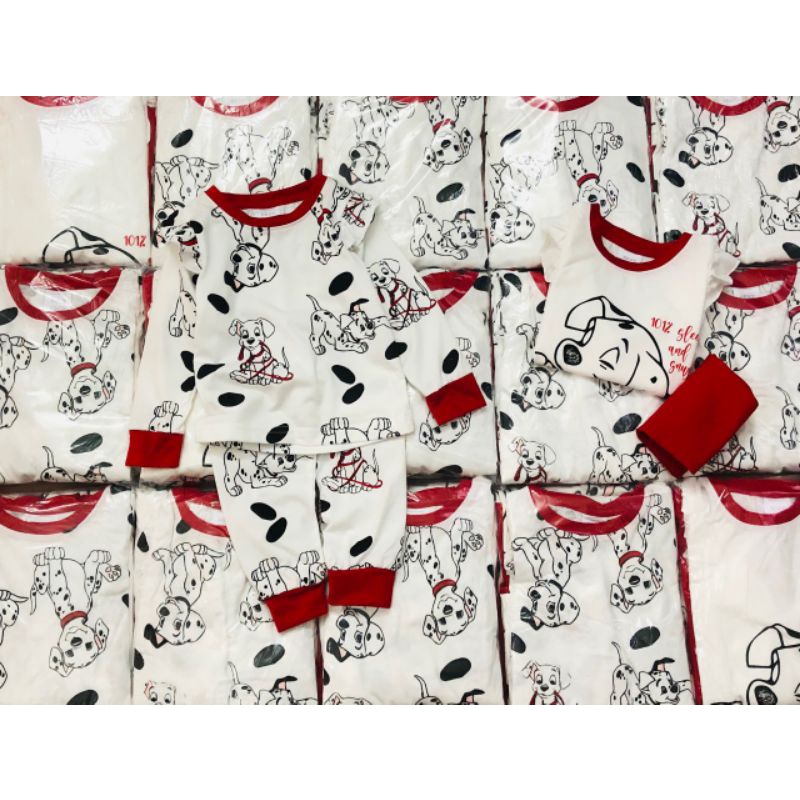 SET 2 BỘ COTTON DÀI TAY IN HÌNH CÚN TRẮNG ĐỎ CHO BÉ