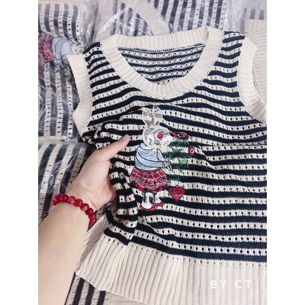 ÁO SÁT NÁCH KẺ THÊU THỎ CHẤT ĐẸP MS14289