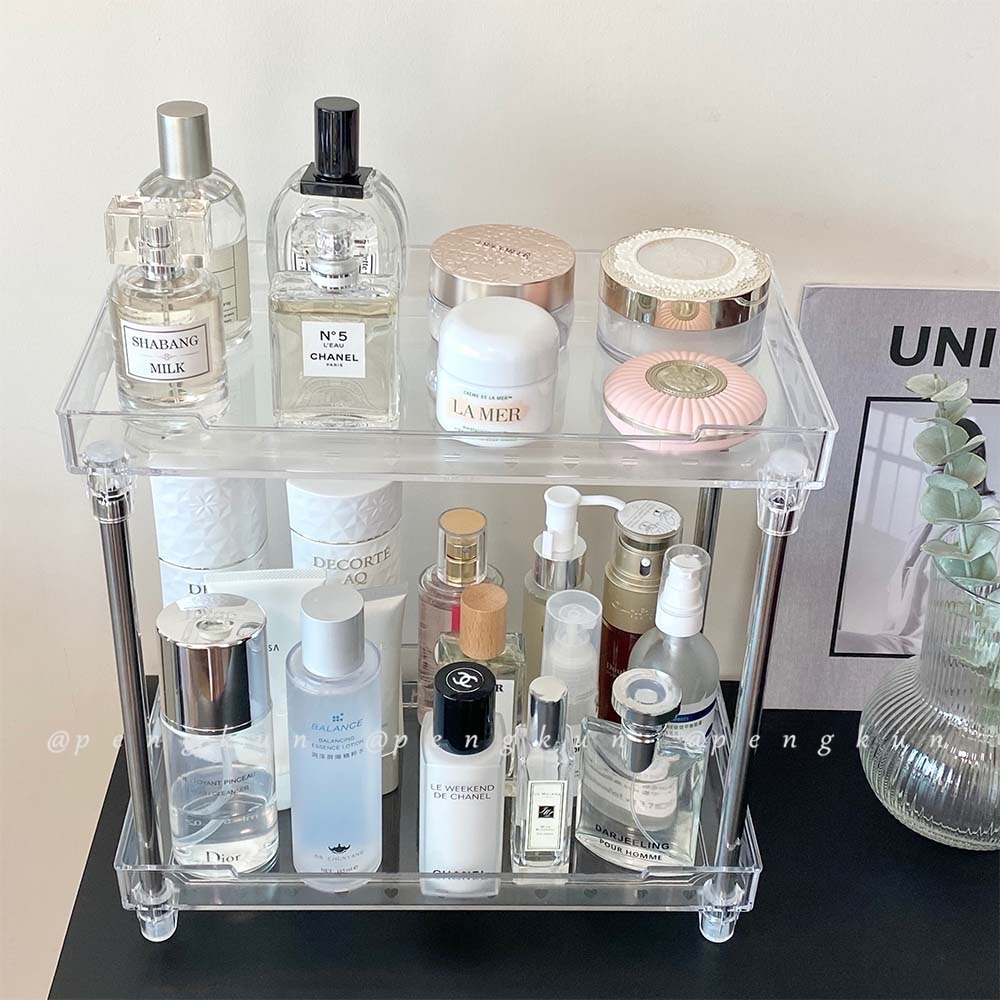 Kệ Đựng Mỹ Phẩm Hai Tầng Cỡ Lớn Trong Suốt Chống Thấm Nước Phong Cách ins Đơn Giản Cho Phòng Tắm/Phòng Ngủ