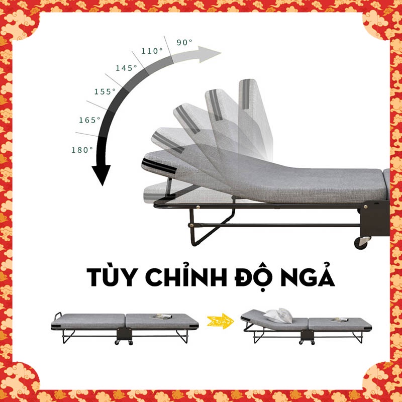 Giường Gấp Văn Phòng Thông Minh Gấp Gọn 20cm Ngủ Trưa Công Sở Có Đệm Dày 5cm Khung Kim Loại Phủ Sơn Tĩnh Điện &amp; Bánh Xe