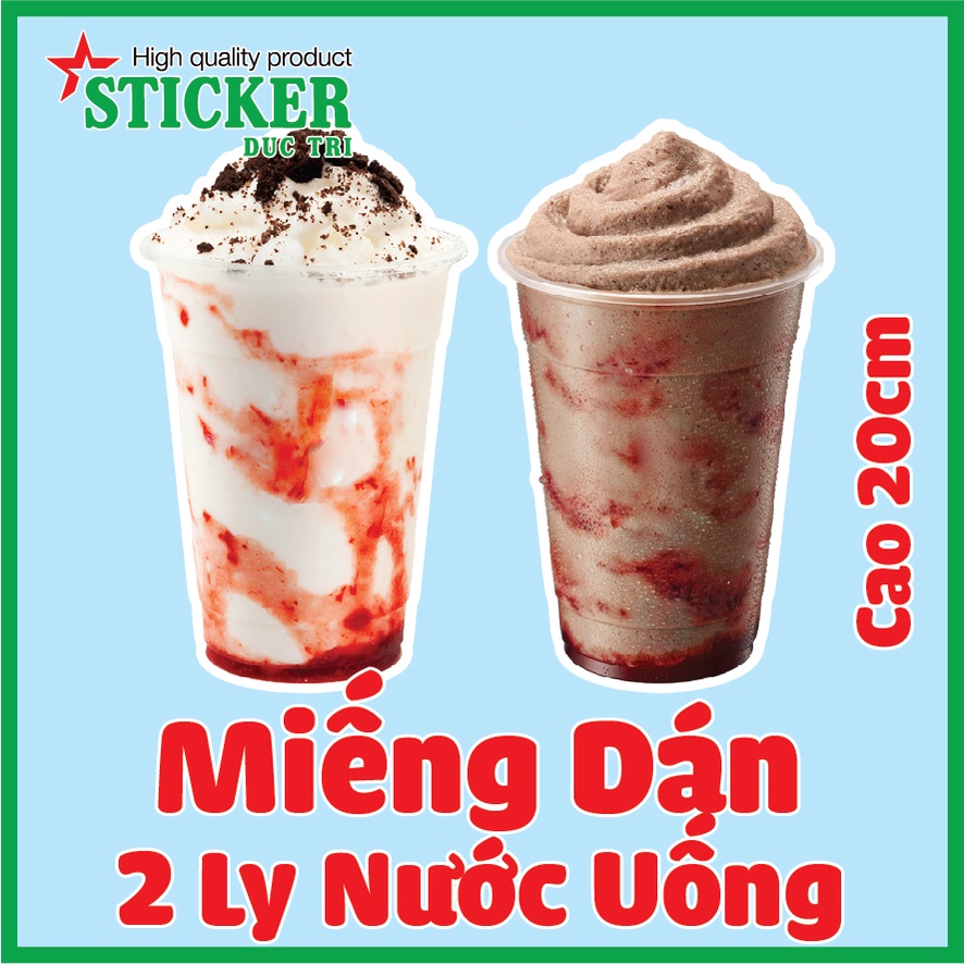 Combo 2 Sticker Hình Ly Trà Sữa Cao 20cm Dùng Trang Trí Quán. Decal nhựa không thấm nước.
